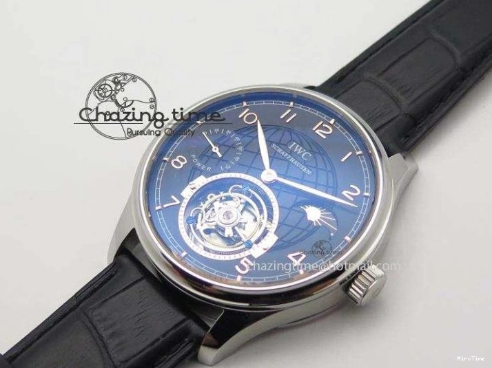 MIROTIME 0428 Portuguese Tourbillon Power Reserve Moonphase SS Black Dial Gold Numbers On Black Leather Strap RelaxedFit 7320